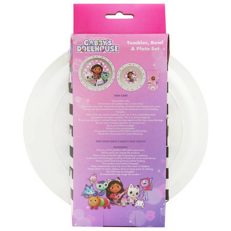 Gabby's Dollhouse pink kids dinner set 3 piece - British product