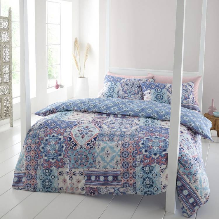 Catherine Lansfield bedding set boho patchwork blue single - British product