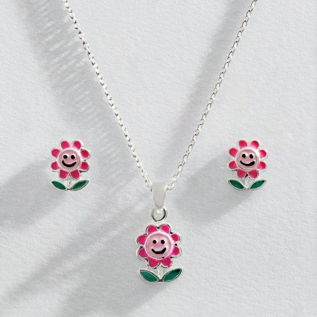 Revere sterling silver daisy earring and necklace set (British brand)