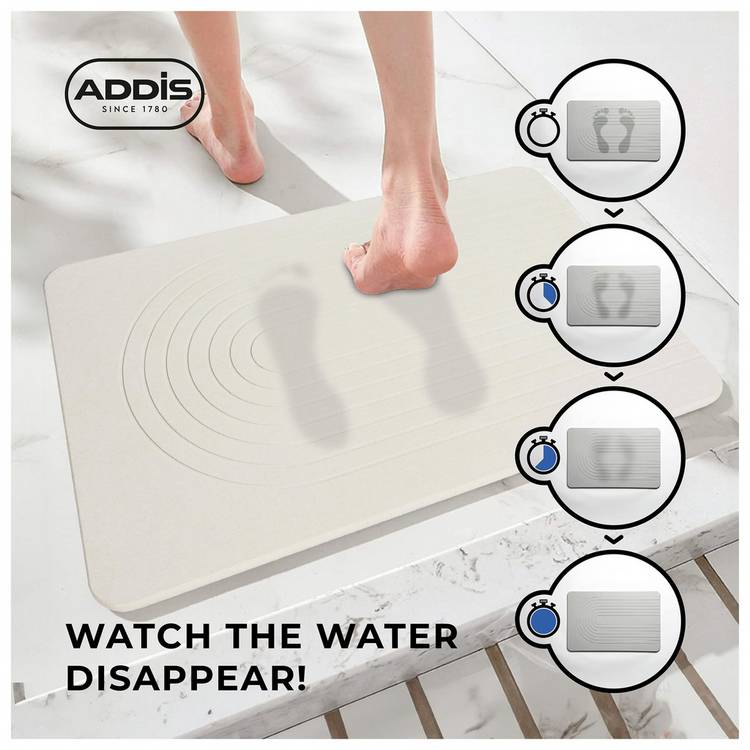 Addis diatomite quick dry bath mat white 60x39cm - British product