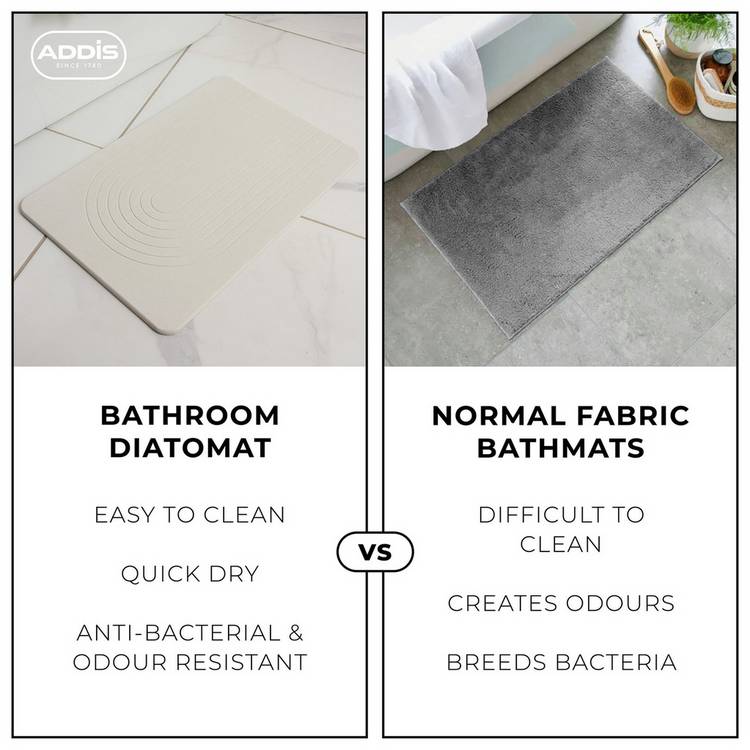 Addis diatomite quick dry bath mat white 60x39cm - British product