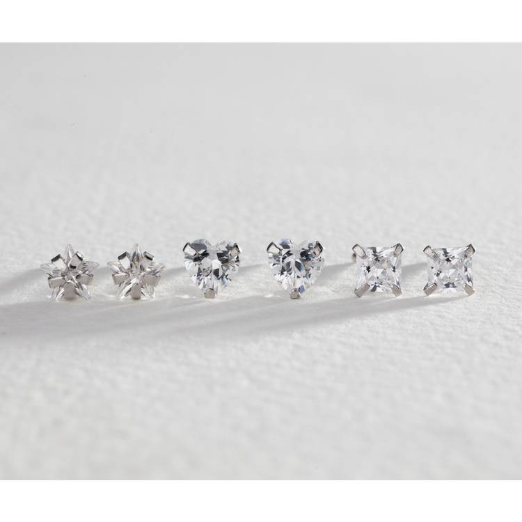Revere sterling silver cubic zirconia stud earrings set of 3, imported from the UK