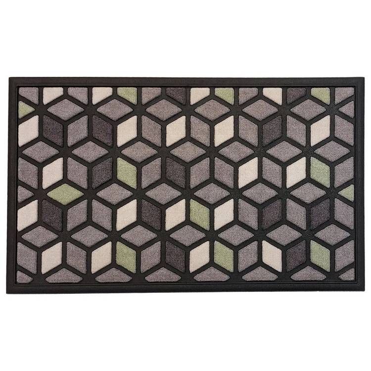 Mighty Mats geometric black cut pile doormat 45x75cm, UK version