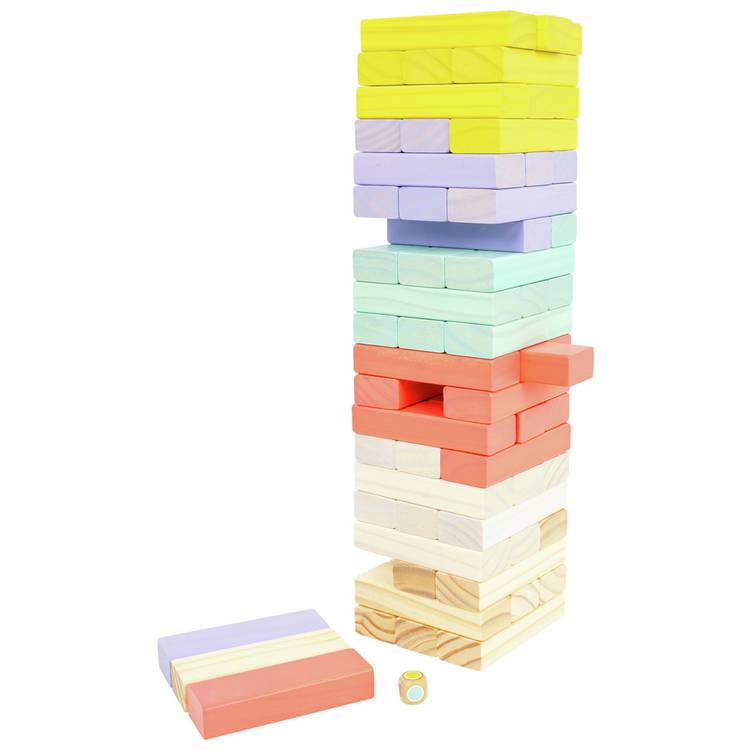 TP Giant Wooden Tumble Tower pastel blocks stacking game - British product