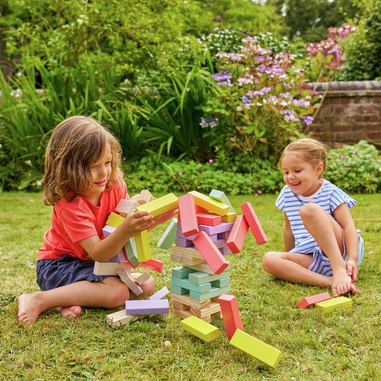 TP Giant Wooden Tumble Tower pastel blocks stacking game - British product