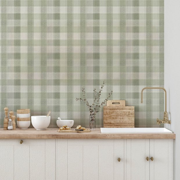 Arthouse check green textured wallpaper roll (British brand)