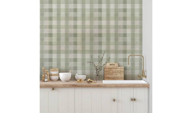 Arthouse check green textured wallpaper roll (British brand)