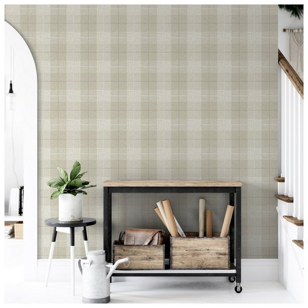 Arthouse Tartan Cream wallpaper 53cm x 10m, UK version