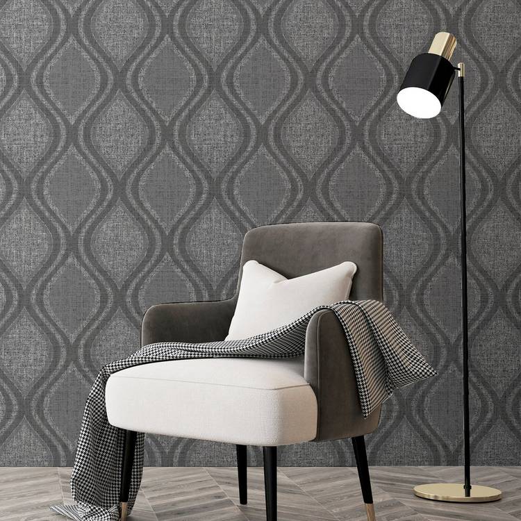 Arthouse Curve Charcoal wallpaper roll, imported from the UK