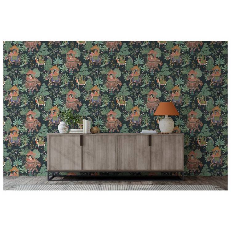 Esselle Home Emperors Garden black multi wallpaper, imported from the UK