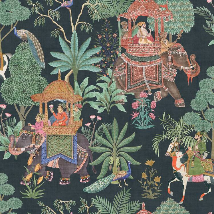 Esselle Home Emperors Garden black multi wallpaper, imported from the UK