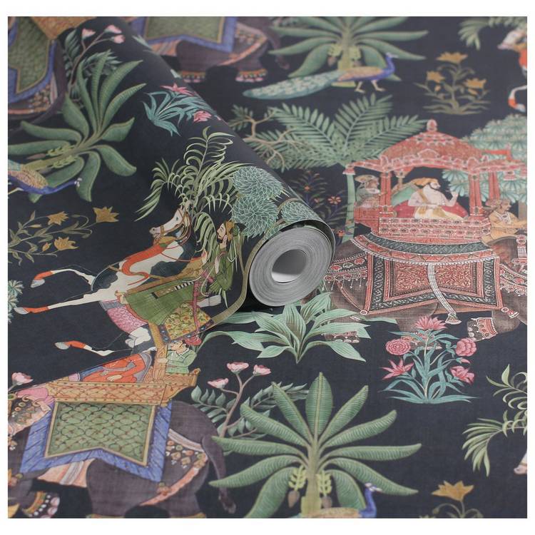 Esselle Home Emperors Garden black multi wallpaper, imported from the UK