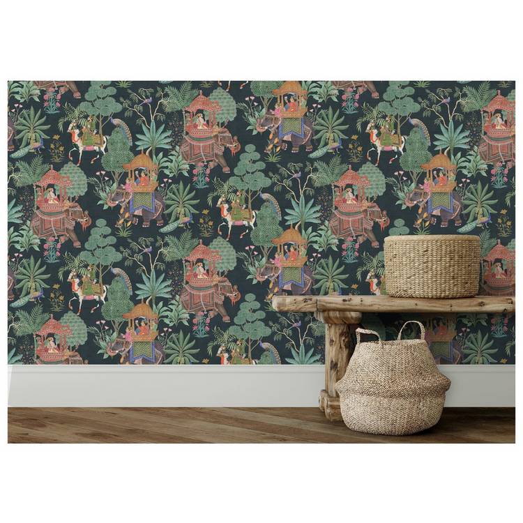 Esselle Home Emperors Garden black multi wallpaper, imported from the UK