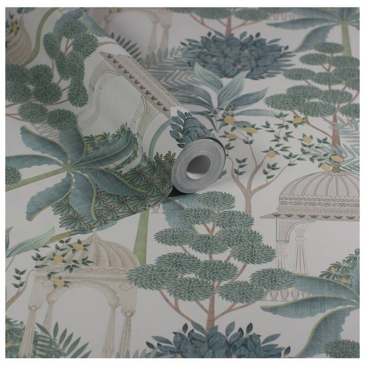 Esselle Home Wallpaper Exotic Pavilion Green 50cm, imported from the UK