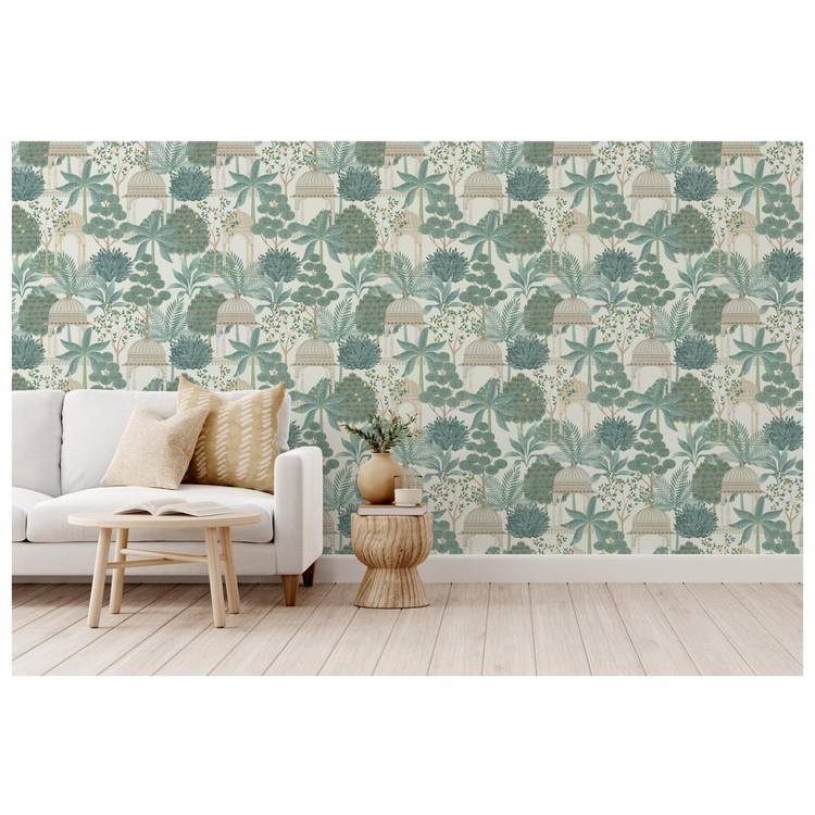 Esselle Home Wallpaper Exotic Pavilion Green 50cm, imported from the UK