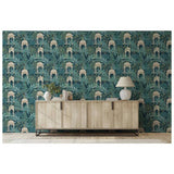 Esselle Home Exotic Pavilion navy wallpaper roll 50cm x 10m (British brand)