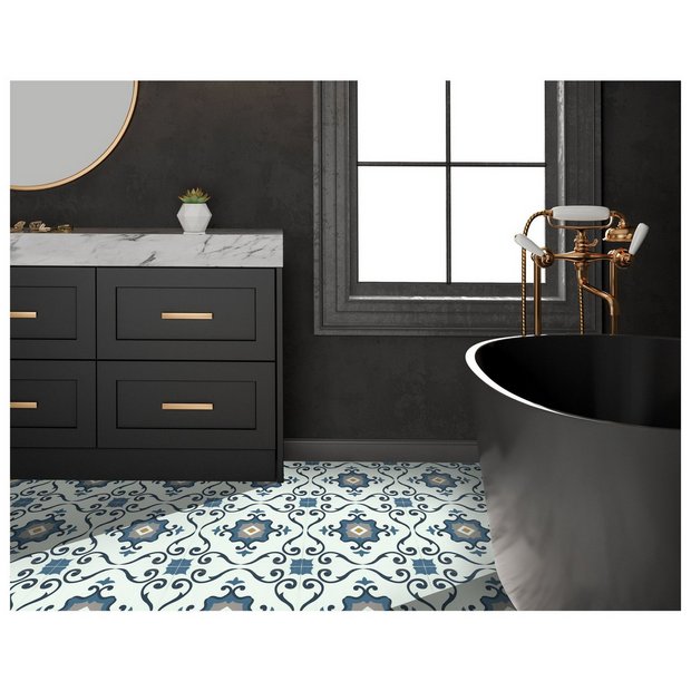 Arthouse blue motif floor tile, UK version