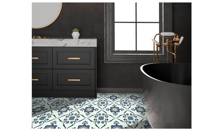 Arthouse blue motif floor tile, UK version