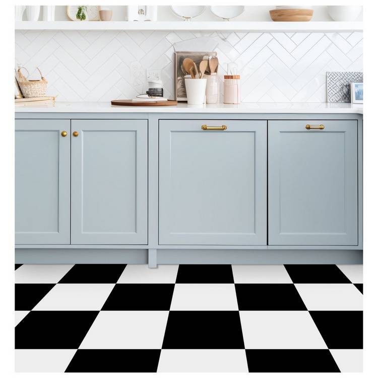 Arthouse chequerboard floor tiles in black and white - British product