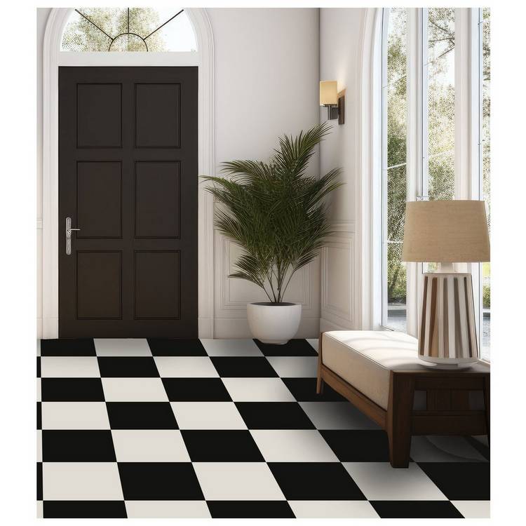 Arthouse chequerboard floor tiles in black and white - British product