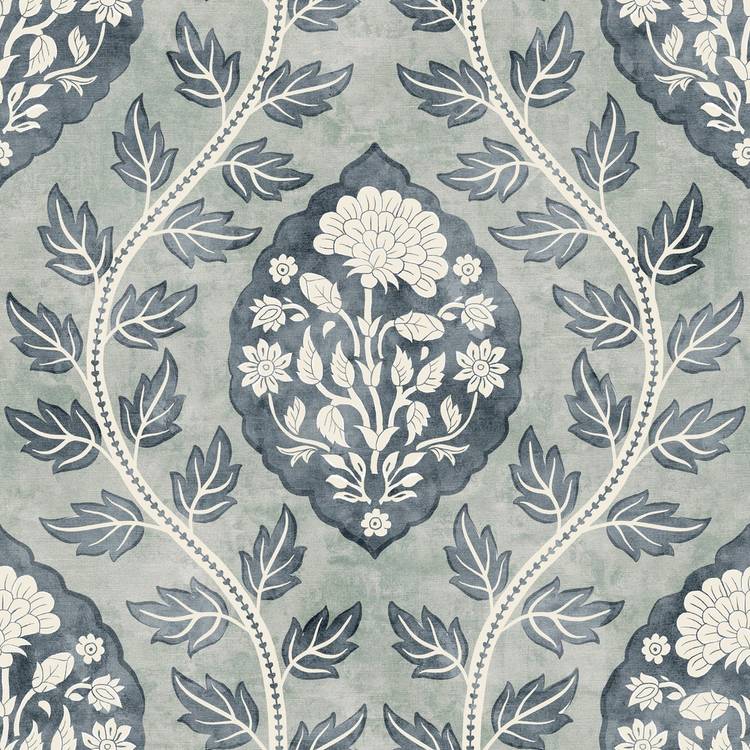 Esselle Home Cartouche Blue Wallpaper, imported from the UK