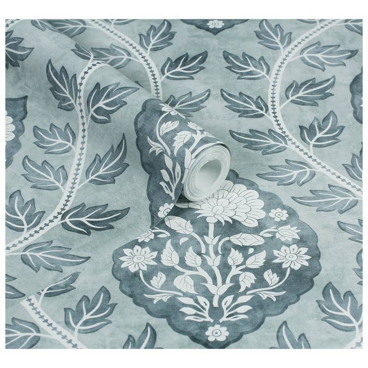 Esselle Home Cartouche Blue Wallpaper, imported from the UK