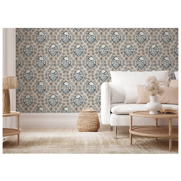 Esselle Home Cartouche Blue wallpaper roll, imported from the UK