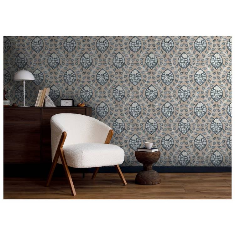 Esselle Home Cartouche Blue wallpaper roll, imported from the UK