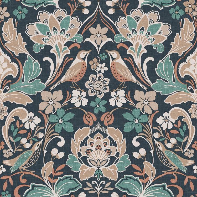 Arthouse folk floral navy wallpaper 53cm x 10.05m, UK version
