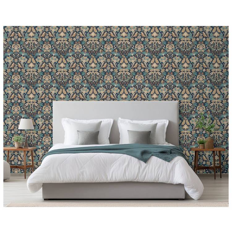 Arthouse folk floral navy wallpaper 53cm x 10.05m, UK version