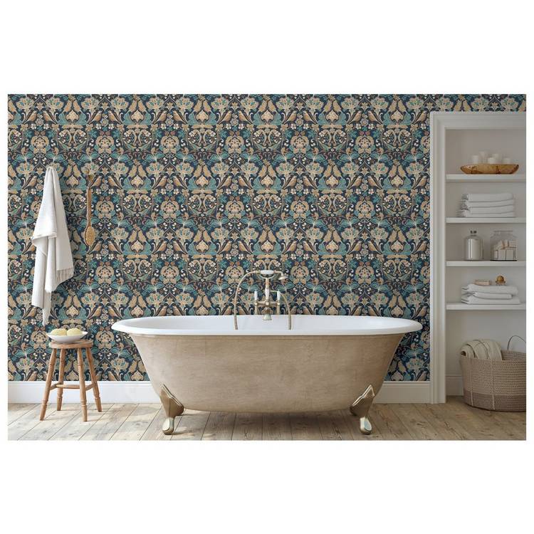 Arthouse folk floral navy wallpaper 53cm x 10.05m, UK version
