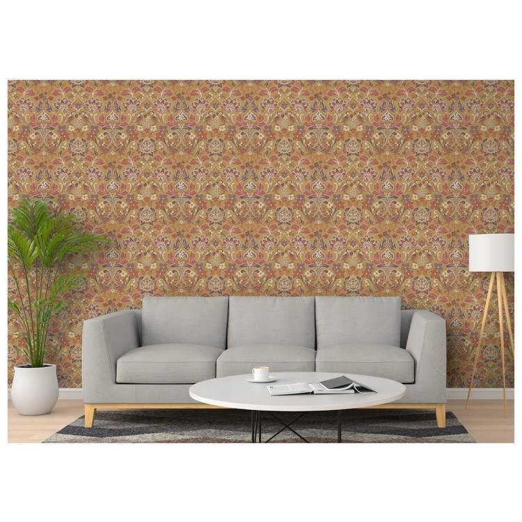 Arthouse folk floral ochre wallpaper roll, imported from the UK