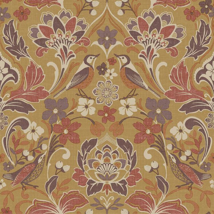 Arthouse folk floral ochre wallpaper roll, imported from the UK