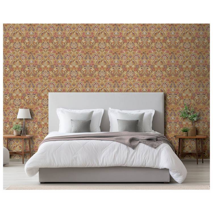 Arthouse folk floral ochre wallpaper roll, imported from the UK