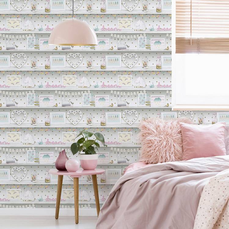 Arthouse Children's Pink Wallpaper with glitter details - British product