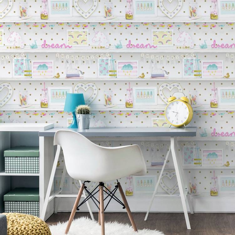 Arthouse Children's Pink Wallpaper with glitter details - British product