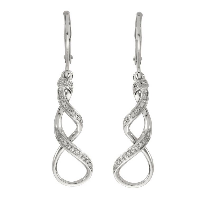 Revere sterling silver diamond twist drop earrings 0.04ct, UK version