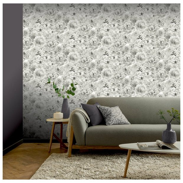 Arthouse floral print silver wallpaper roll - British product