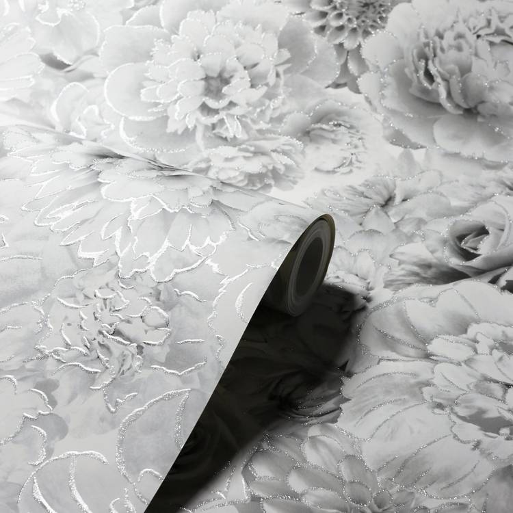 Arthouse floral print silver wallpaper roll - British product