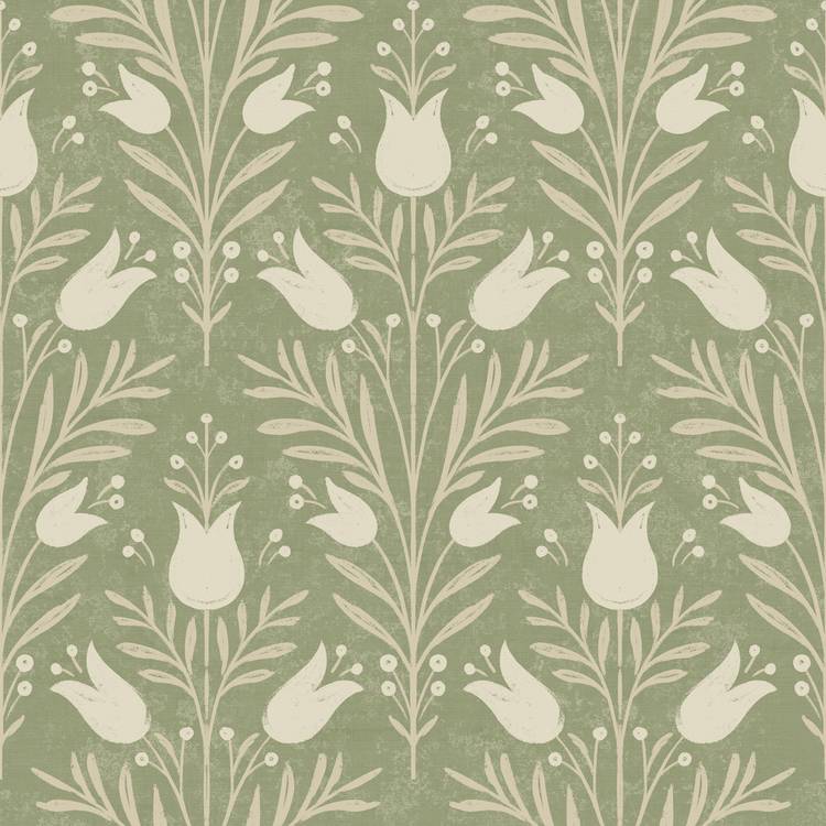 Esselle Home Tulip Green wallpaper 50cm x 10m roll (British brand)