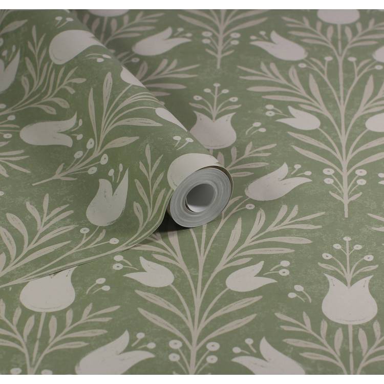 Esselle Home Tulip Green wallpaper 50cm x 10m roll (British brand)