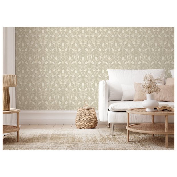 Esselle Home Tulip Taupe Wallpaper roll 10m, imported from the UK