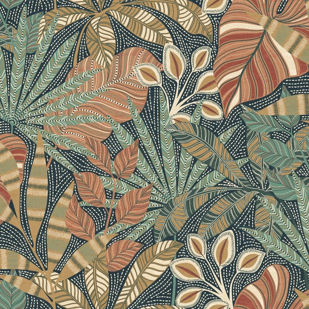 Esselle Home Kirra Leaf Navy wallpaper 50cm x 10m (British brand)