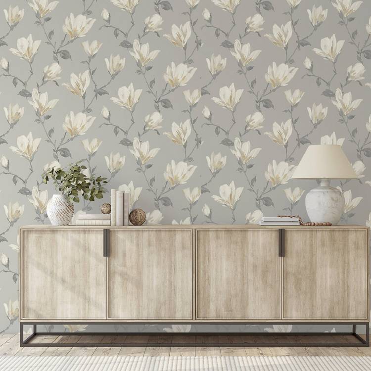 Arthouse Lily Floral Natural wallpaper roll 53cm x 10.05m, imported from the UK