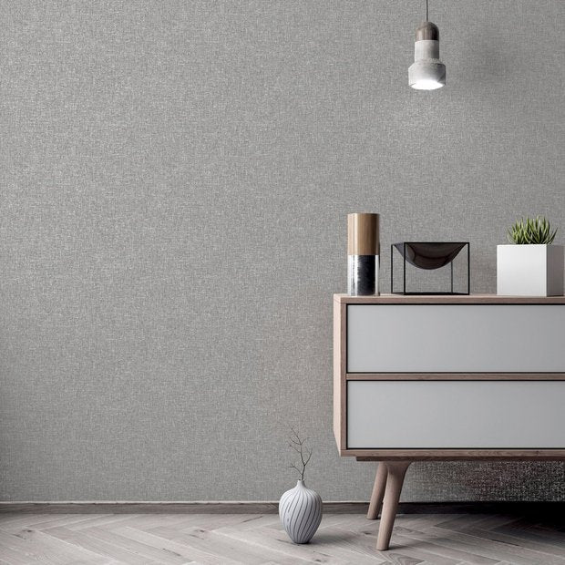 Arthouse linen texture grey wallpaper roll, imported from the UK