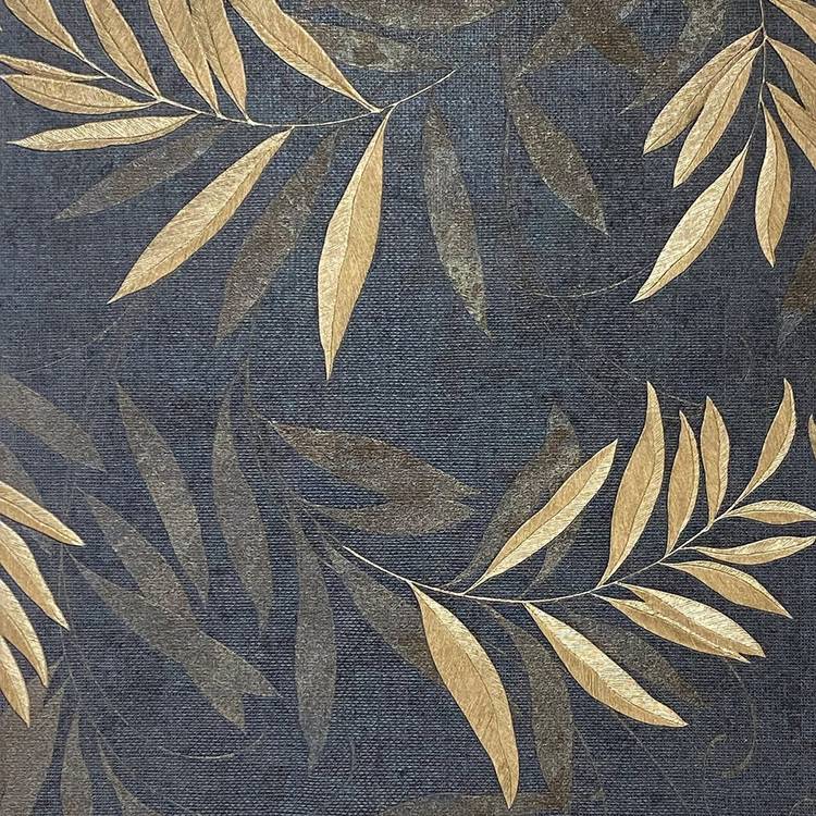 Arthouse Luxury Leaf Navy Champagne wallpaper, imported from the UK