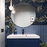 Arthouse Luxury Leaf Navy Champagne wallpaper, imported from the UK