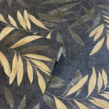 Arthouse Luxury Leaf Navy Champagne wallpaper, imported from the UK
