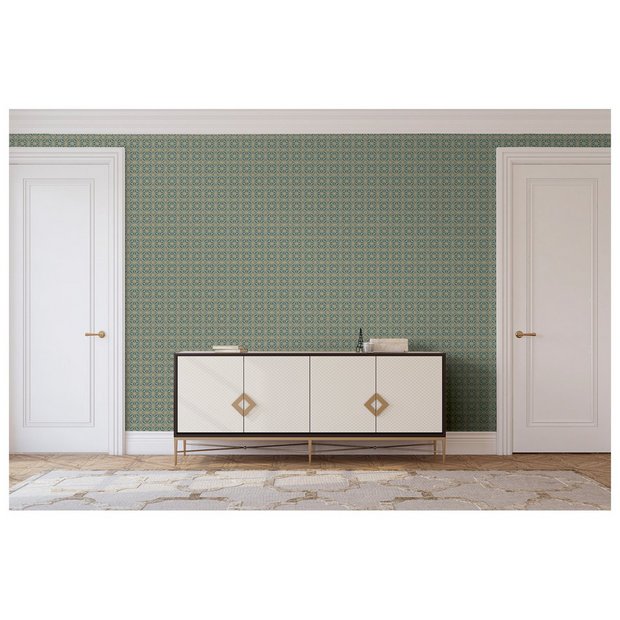 Arthouse Moorish Mosaic wallpaper teal gold (British brand)