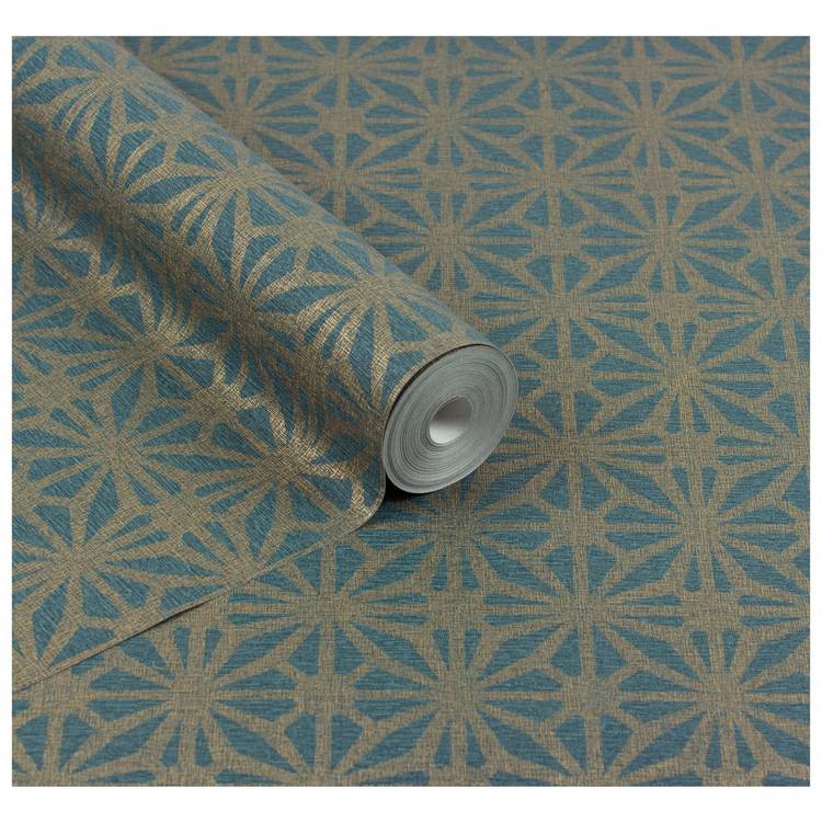Arthouse Moorish Mosaic wallpaper teal gold (British brand)